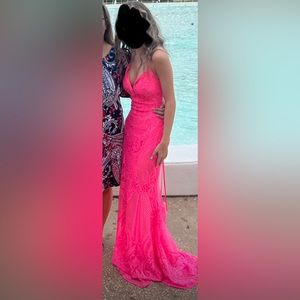Mori Lee Neon Pink Prom/Homecoming Dress